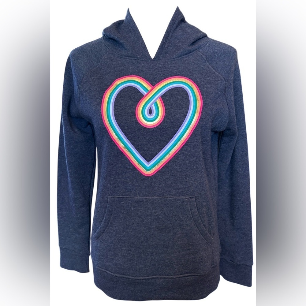 Cat & Jack Girls XL Blue Rainbow Heart Hoodie